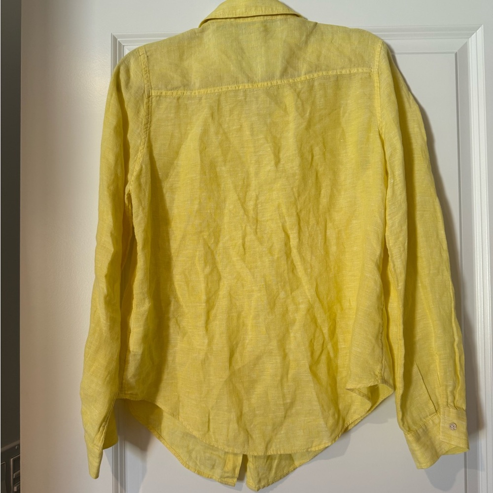 Lilly Pulitzer Yellow 100% Linen Button Down Shirt size Medium - Picture 2 of 7
